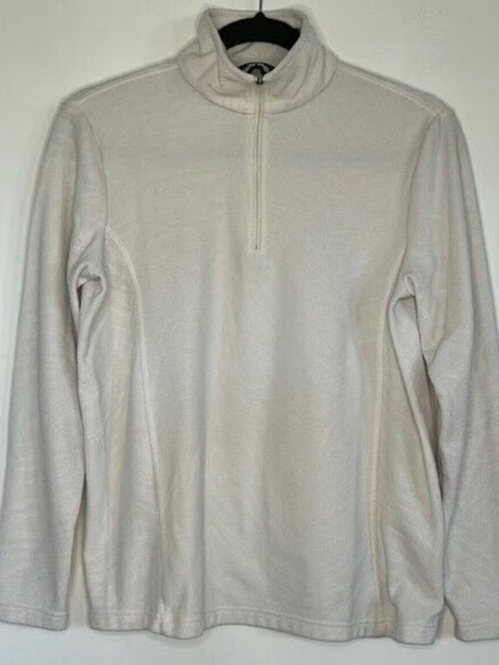 Lands End Women's Ivory Zebra Print Quarter Zip Pullover Fleece Sweater Sz XS